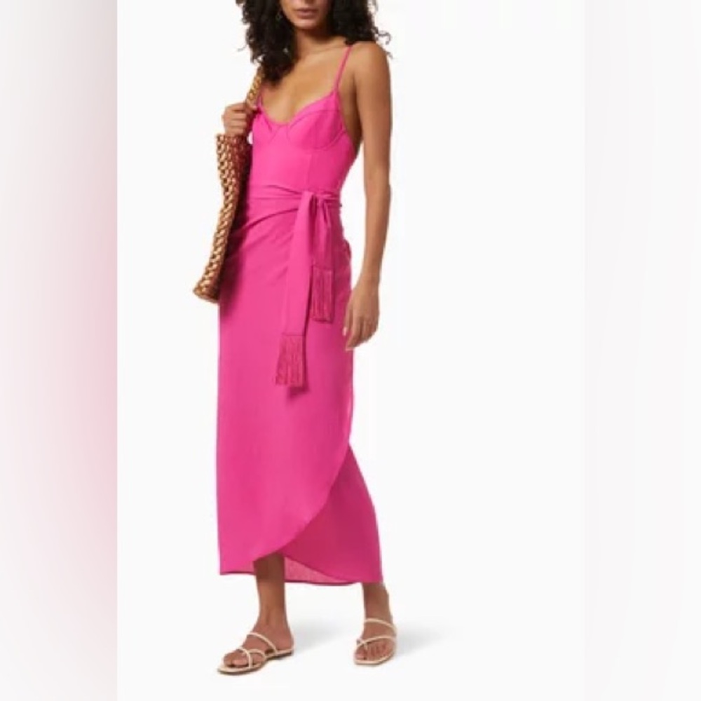 Johnathan SIMKHAI Denver Cover Up Sarong Skirt in berry with fringe ties